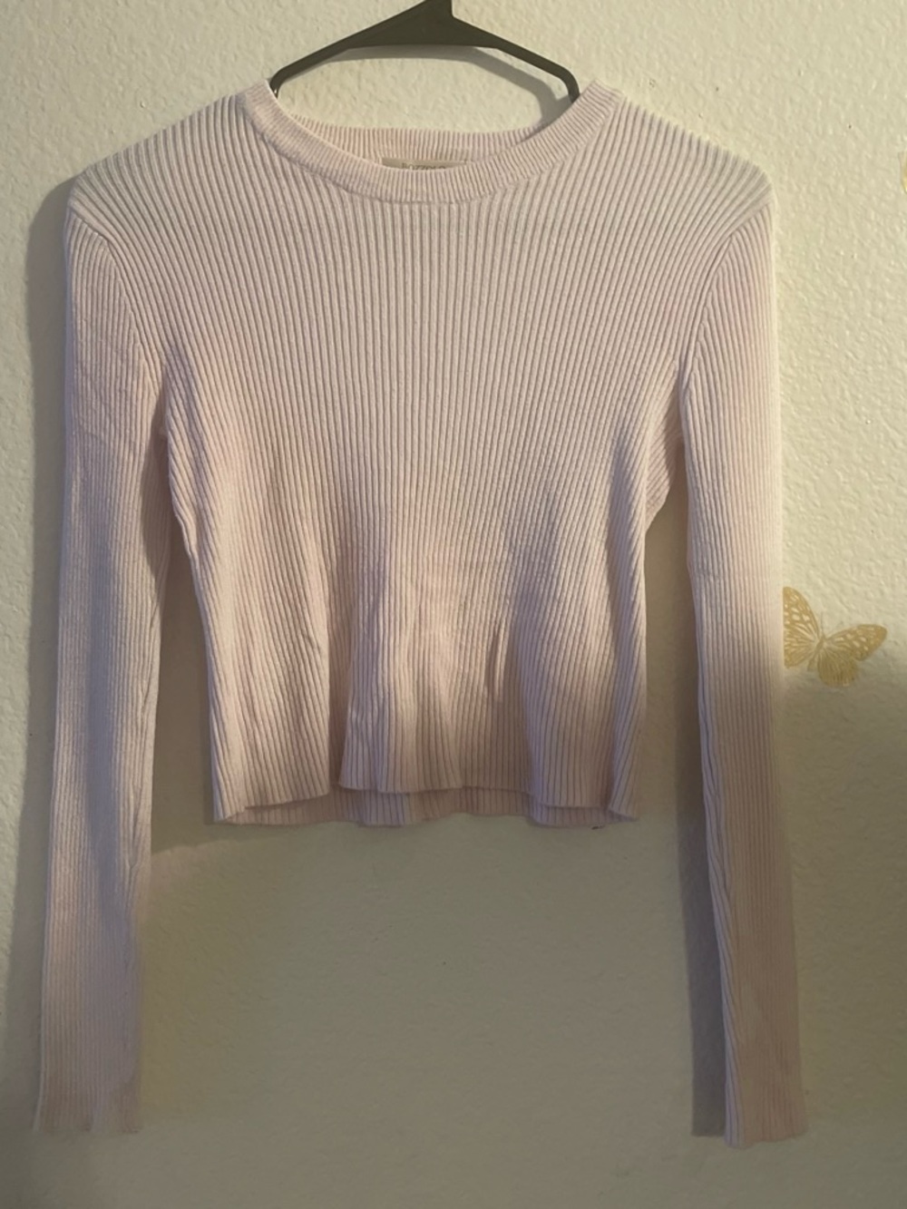 Bozzolo Light Pink Ribbed Long-Sleeve Crop Top